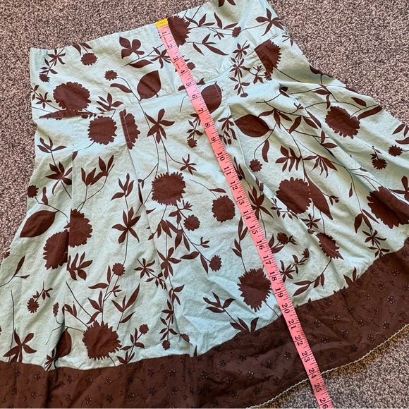 Y2K Teal and Brown Floral Skirt with Embroidered Eyelets size 6 Merona - Picture 6 of 8